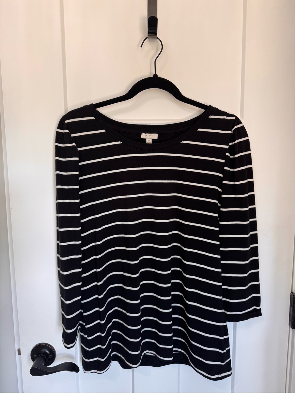 Talbots Black and White Striped Long Sleeve Tee Top